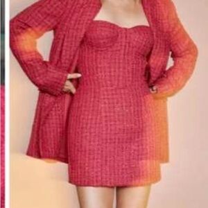 Aqua x Maeve Reilly Tweed strapless dress with blazer